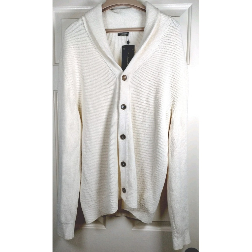 Massimo Dutti Mens XL Shawl Collar Cardigan Off White Cotton NWT